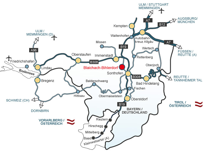 Anfahrt und Lage von Blaichach - Bihlerdorf